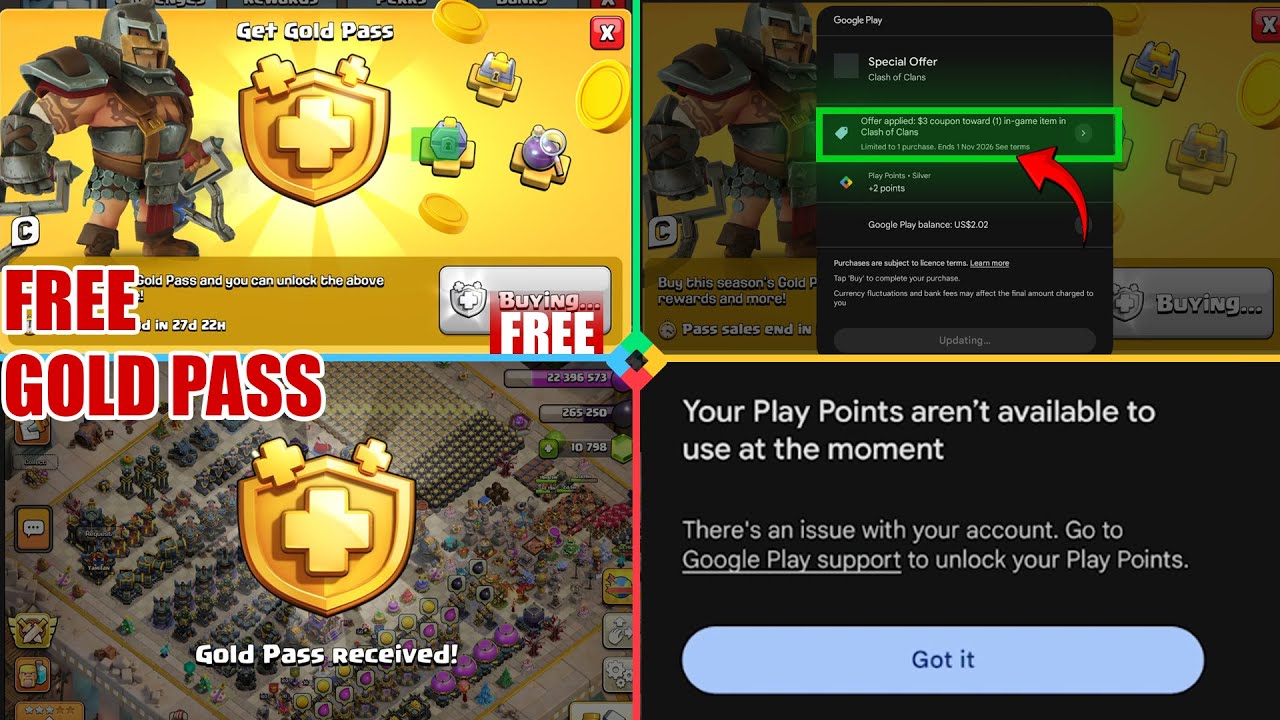 HOW TO BUY A FREE GOLD PASS IN CLASH OF CLANS TAMIL | New Error |