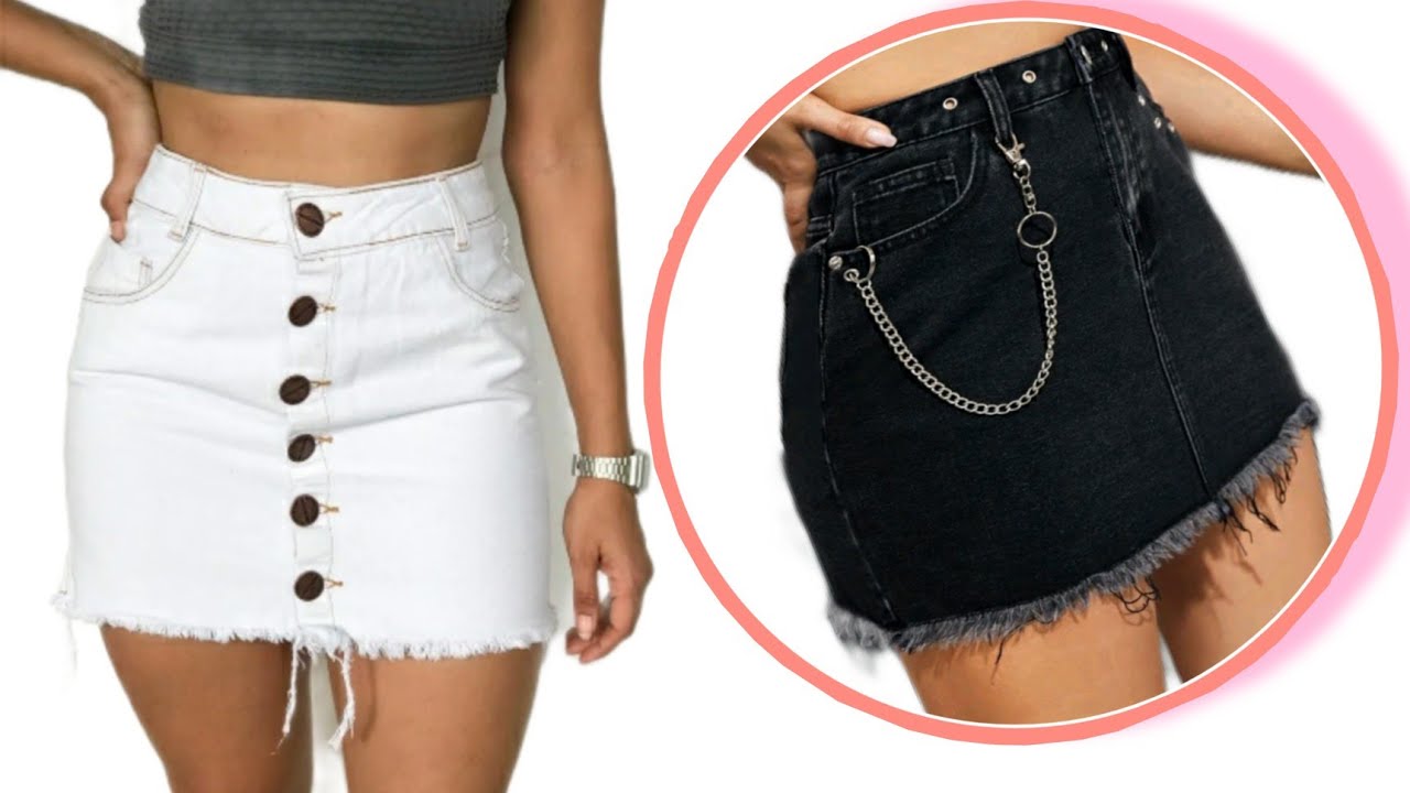 transformando calça jeans em saia com botões😱
