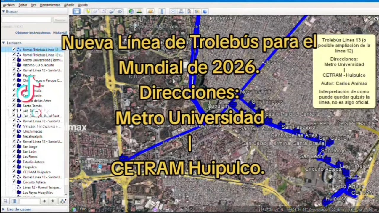 Nueva L&iacute;nea de Troleb&uacute;s Mundial de 2026. Direcciones:Metro Universidad a CETRAM Huipulco. #troleb&uacute;s