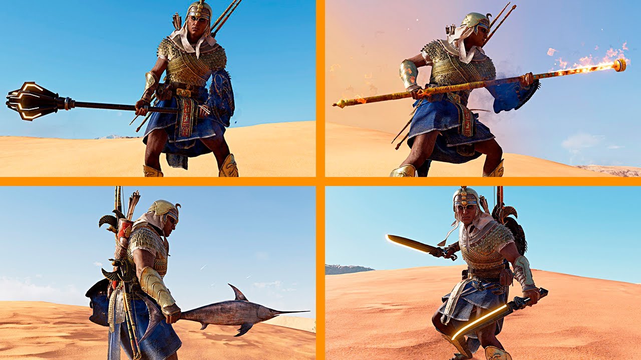 Assassin's Creed Origins - All Legendary Melee Weapons in 4K Showcase + Description - (ALL DLC)