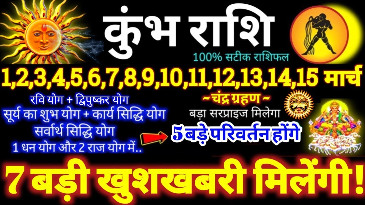 कुंभ राशि वालों 1 से 15 मार्च 2026 / 7 बड़ी खुशखबरी मिलेंगी / बड़े सरप्राइज़ मिलेंगे Kumbh Rashifal