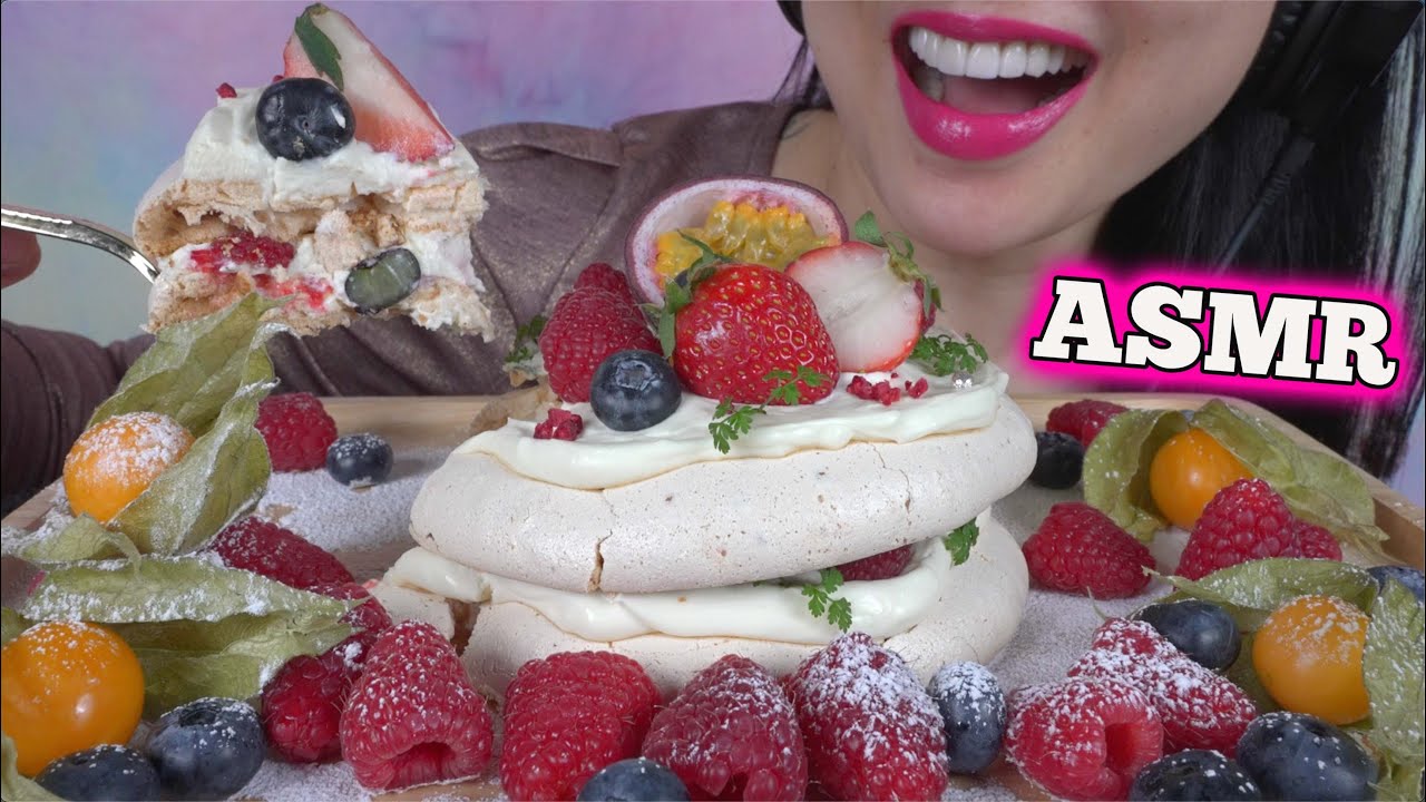ASMR PAVLOVA CAKE + FRESH FRUITS (SATISFYING EATING SOUNDS) NO TALKING | SAS-ASMR