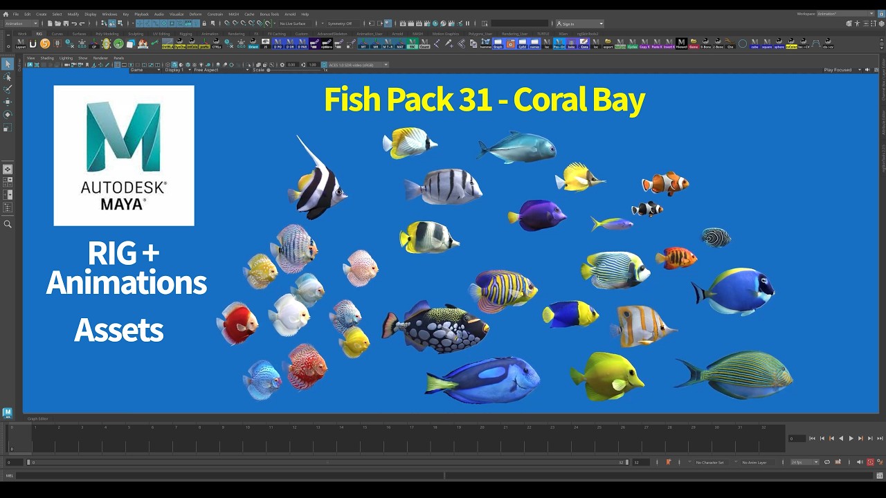 Fish Pack 31 - Maya Project. Rig + animations