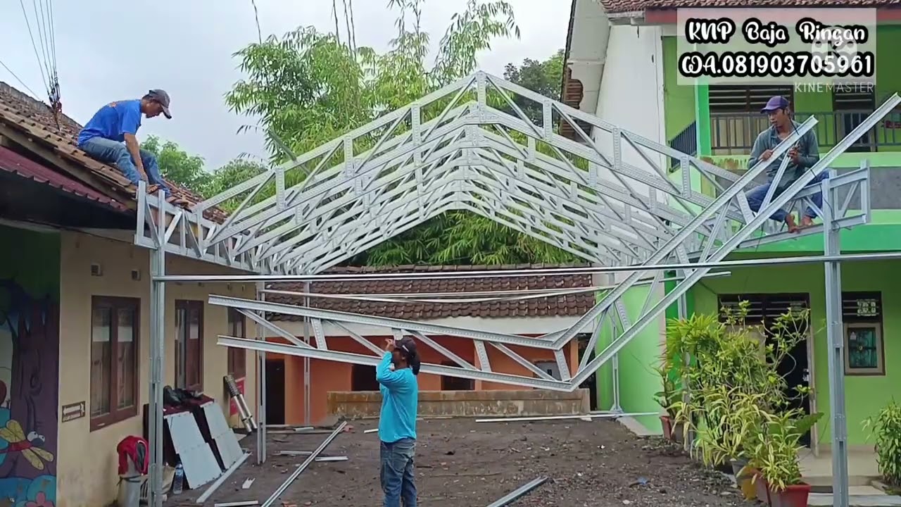 PEMASANGAN ATAP GARASI FULL KONTRUSI BAJA RINGAN KREMONA #bajaringan #kanopibajaringan
