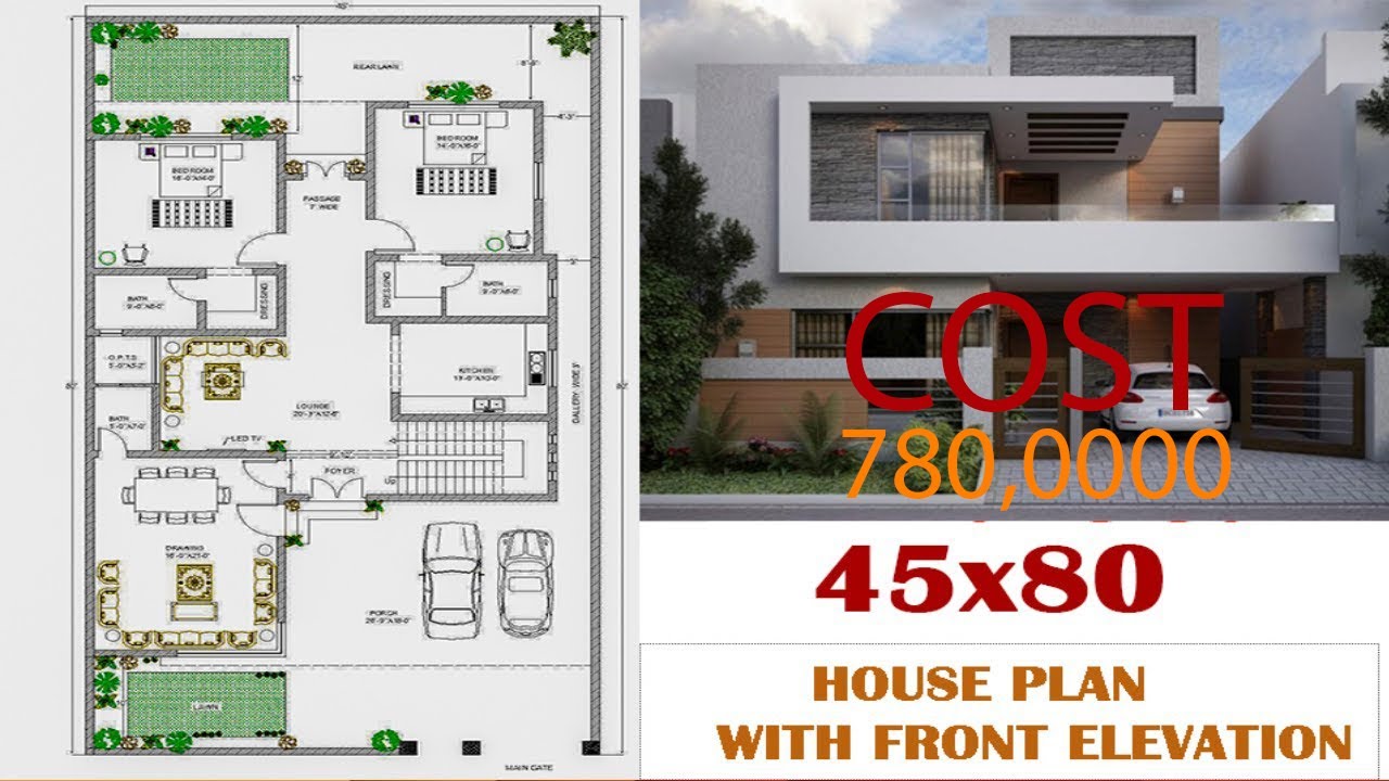 plan-01-45x80 Modern House Plan with Front Elevation | East Facing (3633 sqf)
