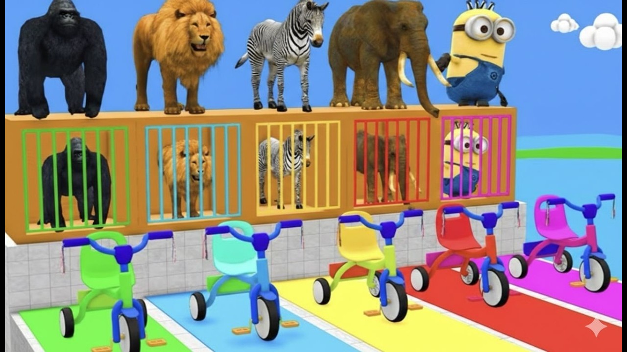 Long Slide Game With Cow Elephant Gorilla Hippopotamus Tiger 3d Animal Game Funny 3d Animals