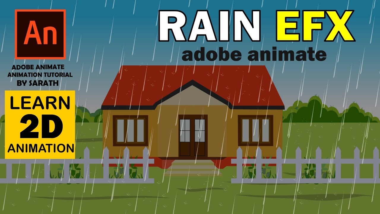 Эффект дождя | как создать эффект дождя в Adobe Animate | анимация мультяшного дождя