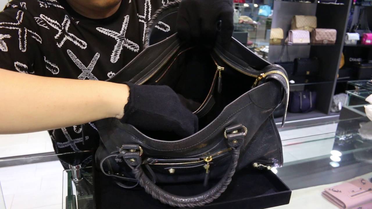 BALENCIAGA 深灰金釦 CITY 機車包