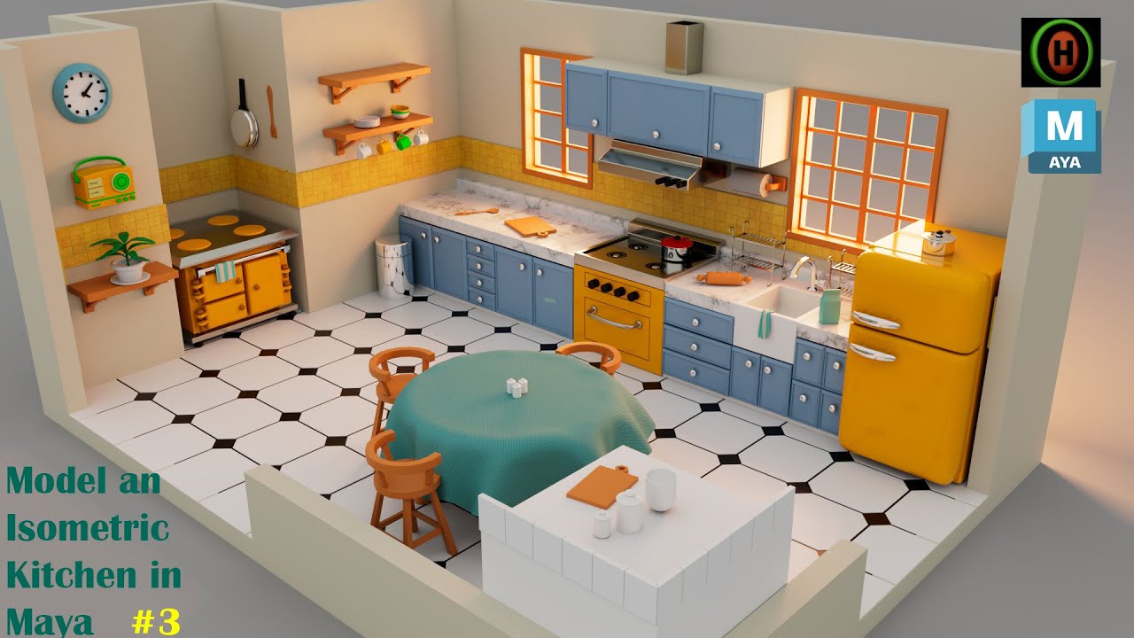 Autodesk Maya | How to Model an Isometric Kitchen | Part 3 of 3.