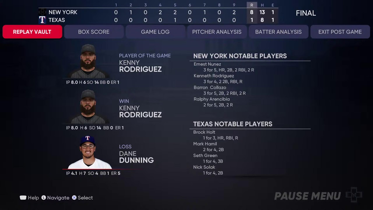 Prsuperman1s NYS custom Players 2021 Franchise, 2021 Postseason ALCS NYS vs TEX Game 4