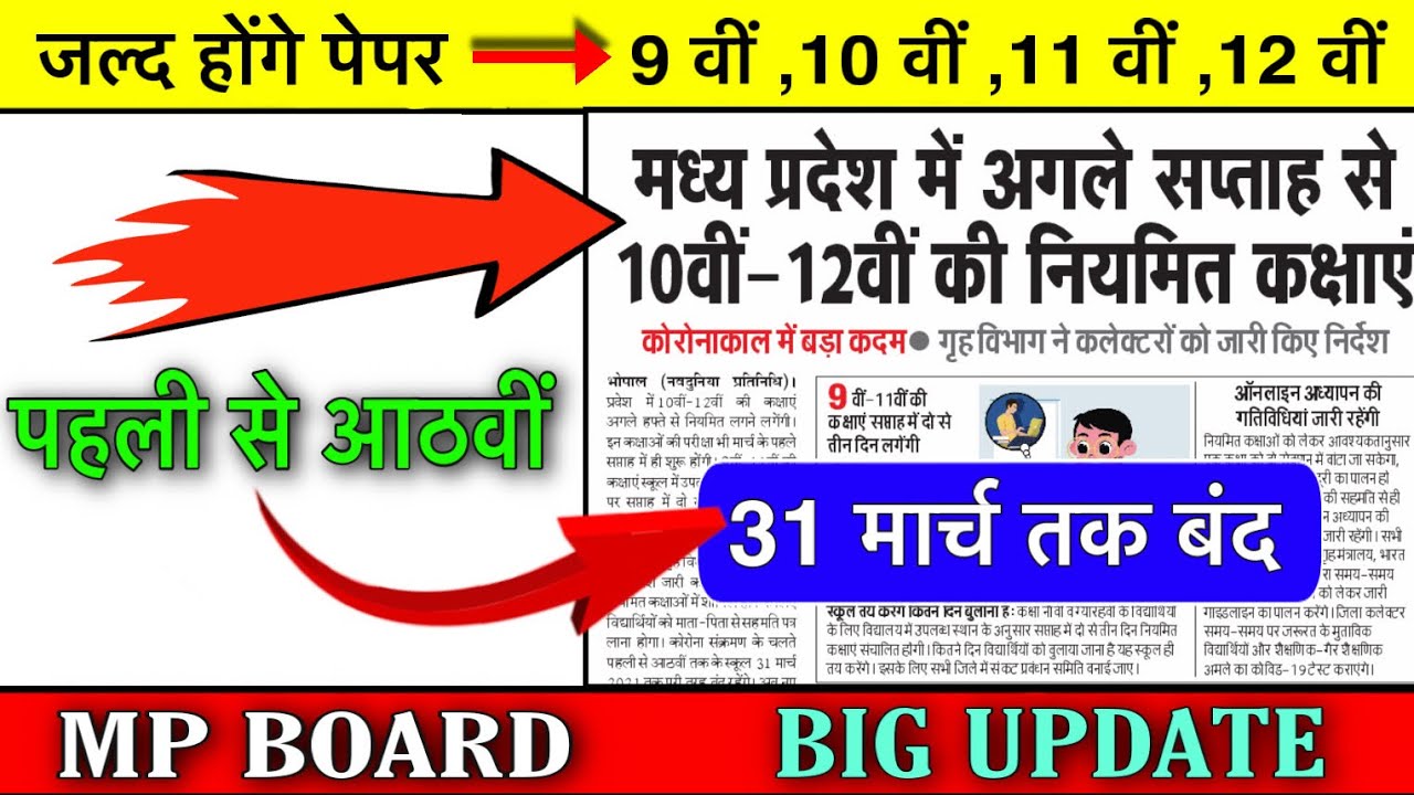 mp board time table 2021 / mp board school open date / mp board new update / mp board exam date 2021
