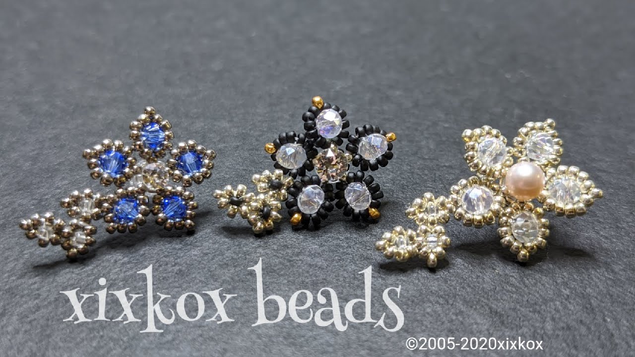 【DIY】xixkox beads ボタンカットビーズの着せ替えピアス ビーズステッチ  beaded jewelry