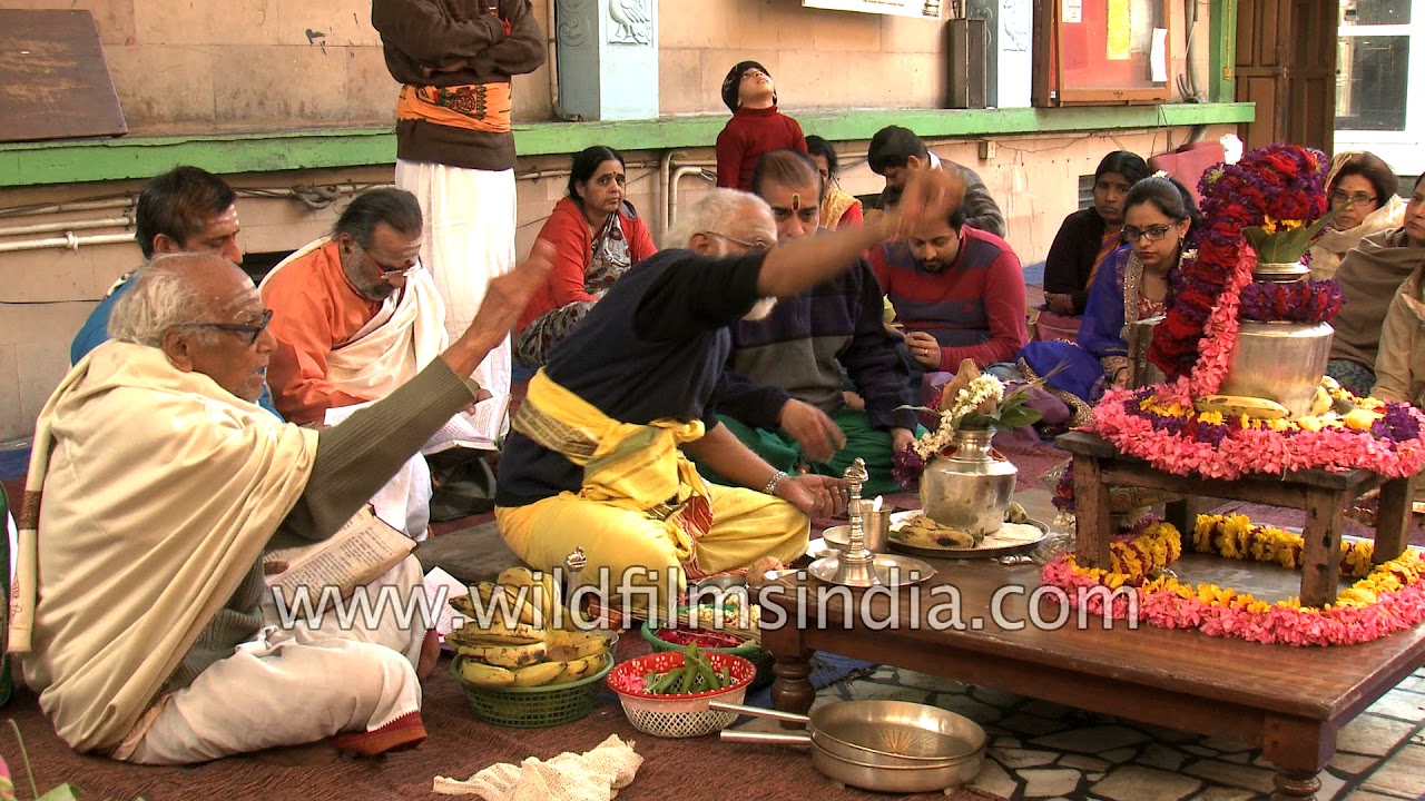 Hindu havan in progress - religious chanting and rituals