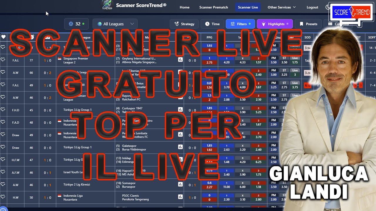 Scanner Live di ScoreTrend Gratuito con filtri, strategie e allarmi visivi | TOP per il betting live