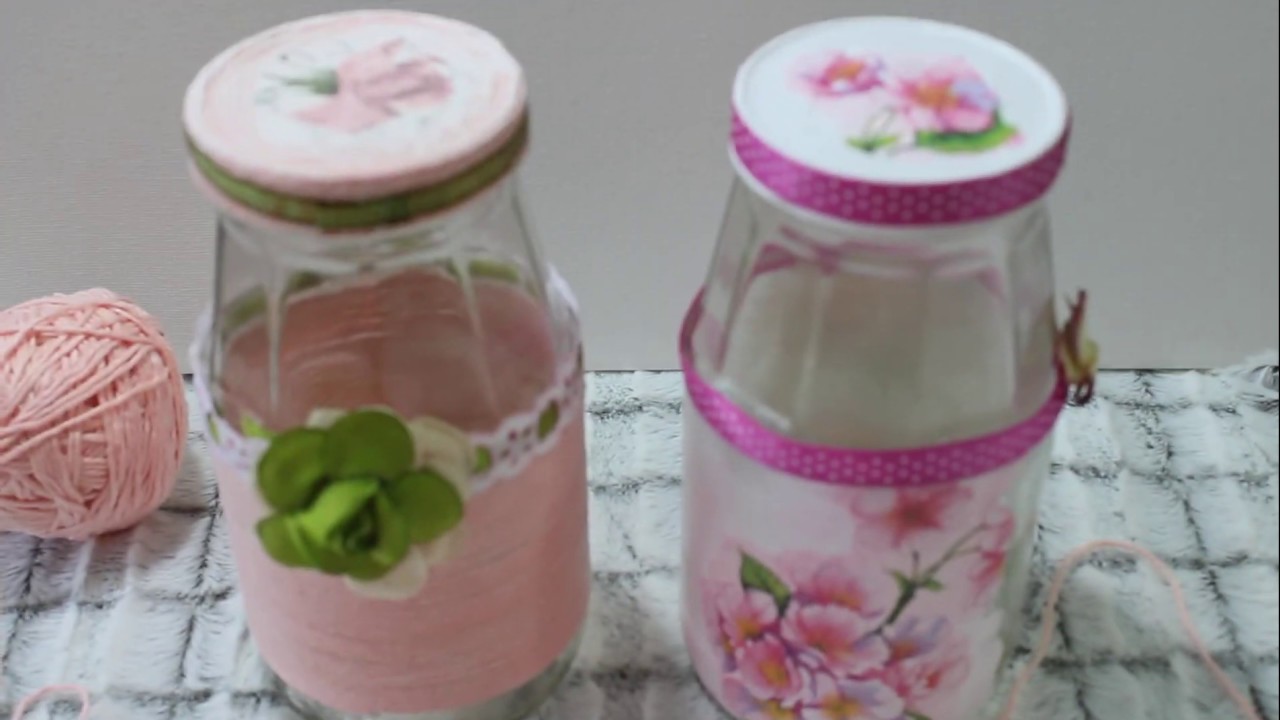 Reciclando frascos de mayonesa con decoupage