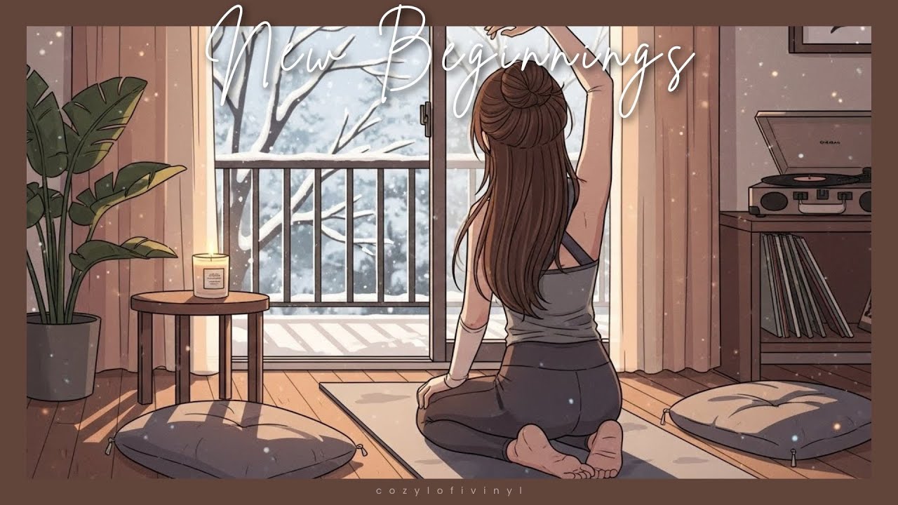 Quiet New Year morning at a snowy balcony with cozy lofi vinyl and reflection 🌅