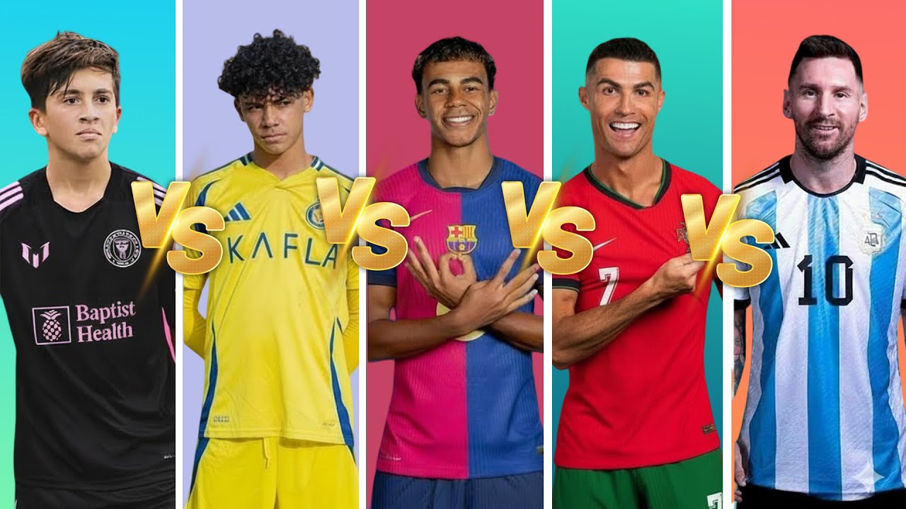 Comparison Thiago Messi vs Ronaldo jr vs Lamine Yamal vs Ronaldo vs Messi