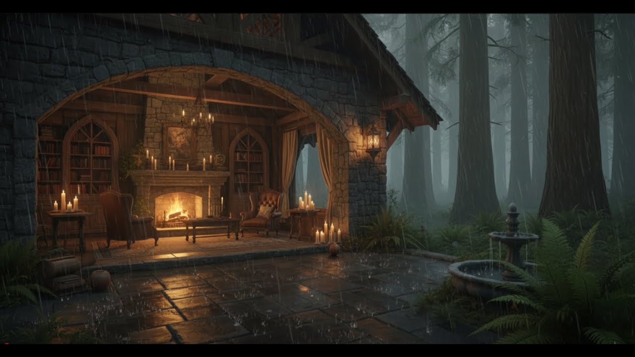 Soft rain, flickering candles, and a heavy mist. You're safe here