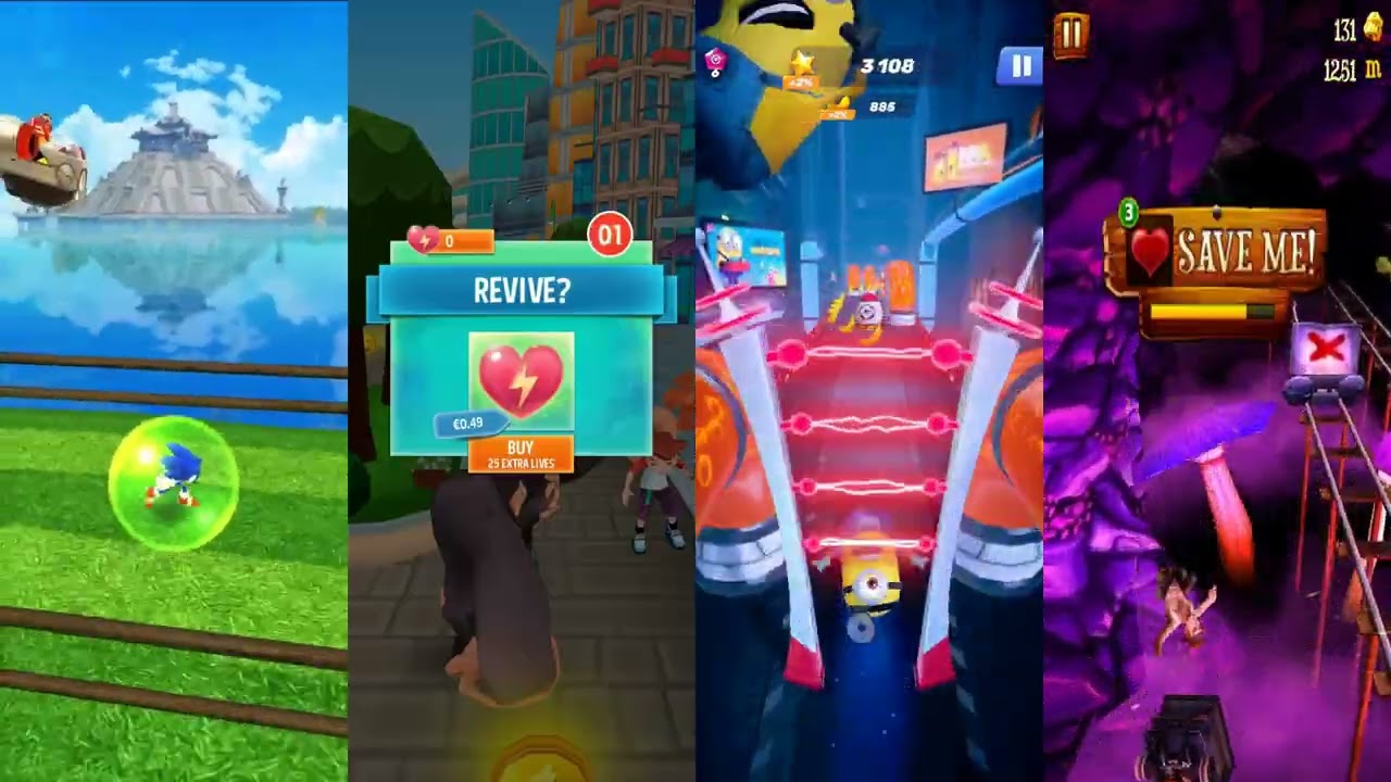 SonicDash vs  Bus Rush vs Minion Rush vs Rail Rush