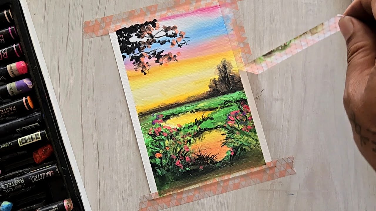 Sunset Landscape with Oil Pastels / Easy & Beautiful Art for Beginners