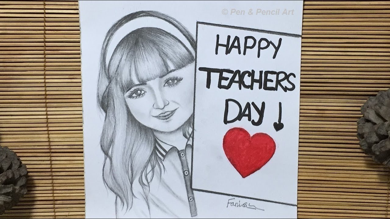 Easy Way to Draw Teacher's Day Drawing // How to Draw a Girl with Placard // Pencil Sketch