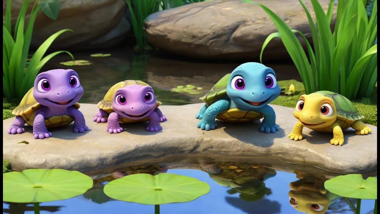 Fünf kleine Schildkröten krabbeln, krabbeln, krabbeln | Ruhiges Lernlied für Kinder