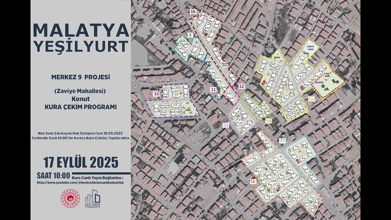 MALATYA YEŞİLYURT MERKEZ 9 PROJESİ (ZAVİYE MAHALLESİ) KONUT  KURA ÇEKİM PROGRAMI