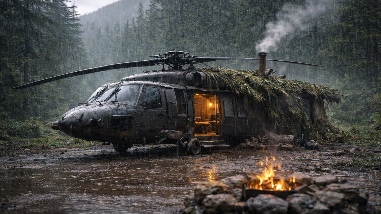 I Turned a Crashed Military Helicopter into Survival Shelter (Heavy Rain)