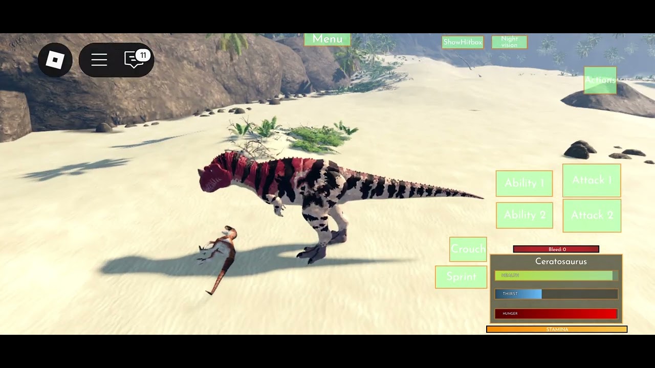 JOGANDO DE CERATOSAURO NO CINZAS CAIDAS DA ROBLOX