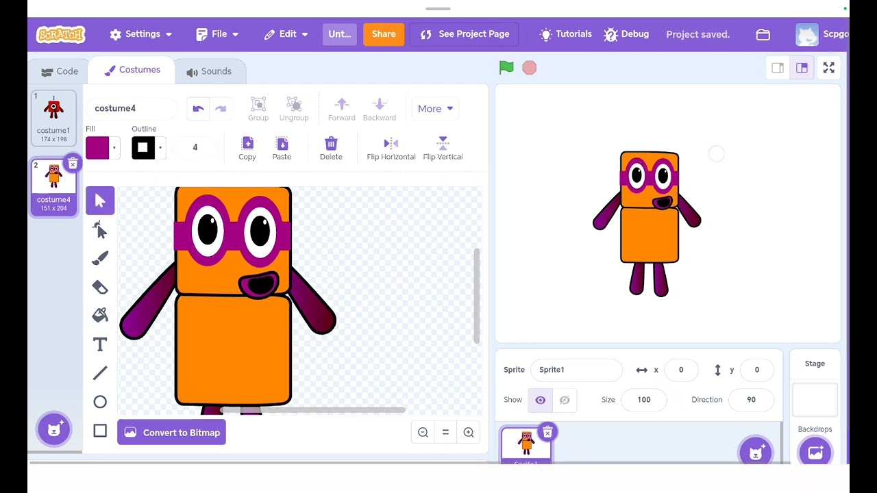 How to make numberblock 2 in scratch 