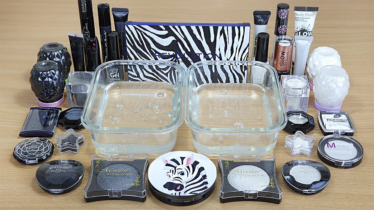 ZEBRA SLIME Mixing makeup and glitter into Clear Slime Satisfying Slime Videos