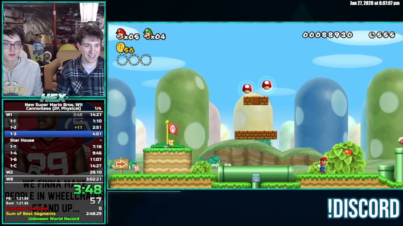 NSMBWII 2P CANNONLESS SPEEDRUN WITH @nimbusmp FOR SUB 3!!! | !discord