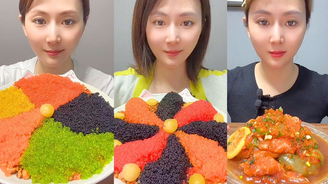 Rainbow Fish Roe Platter and Spicy Salmon Seafood Mukbang