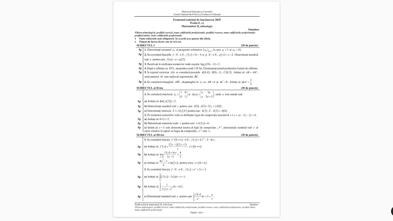 Simulare Bacalaureat 2025 - Tehnologic