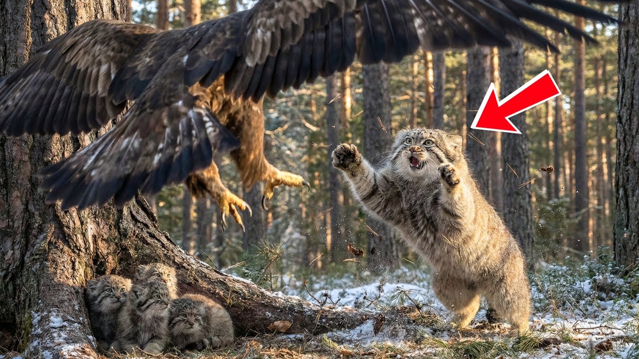 Wild Pallas’s Cat Defends Her Babies From an Eagle — A Rescue That Became a Family