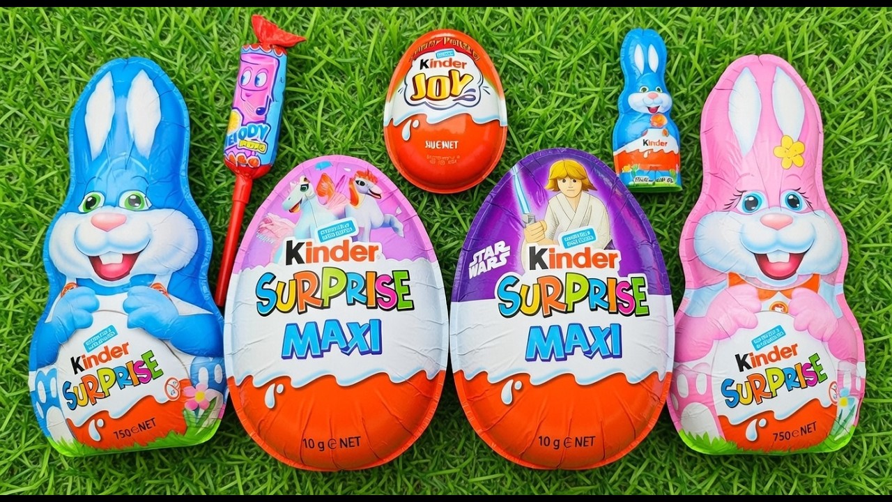 ASMR Unboxing 2 Most Popular Kinder Surprise Maxi, 2 Kinder Surprise Giant bunny and kinder Joy.