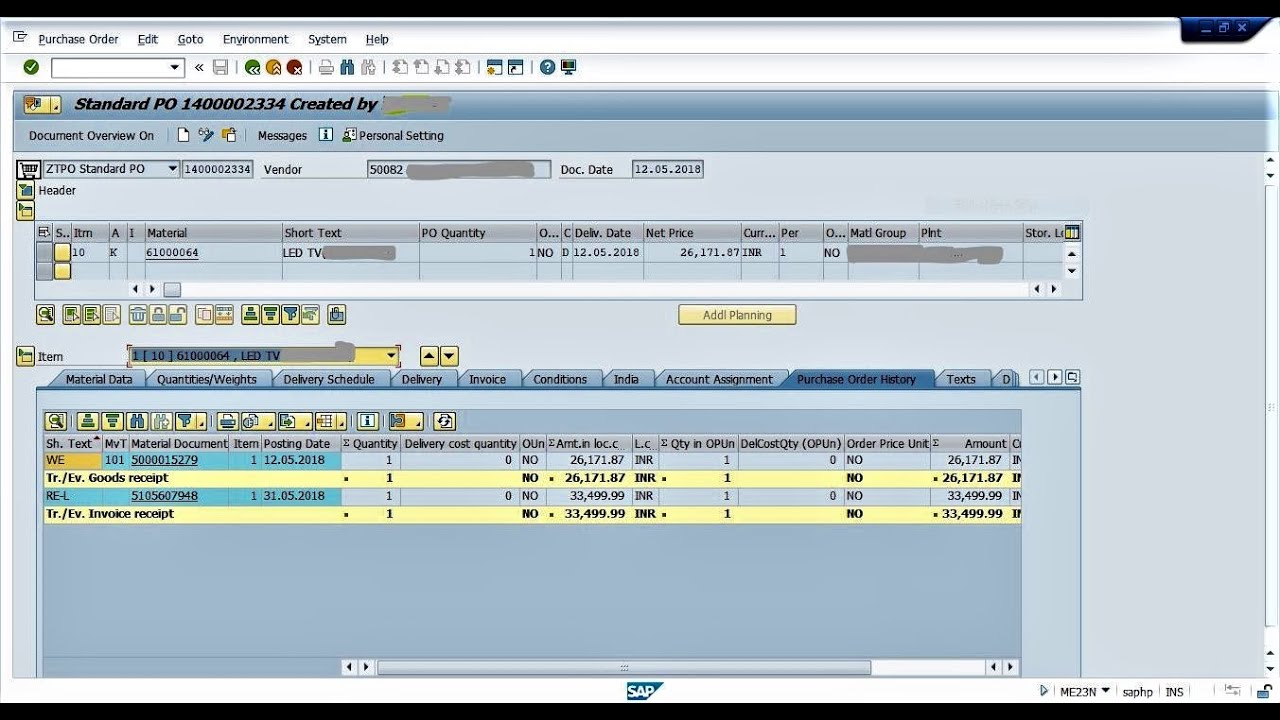 How to check Purchase Order History in SAP : How to check all transaction against P.O in SAP