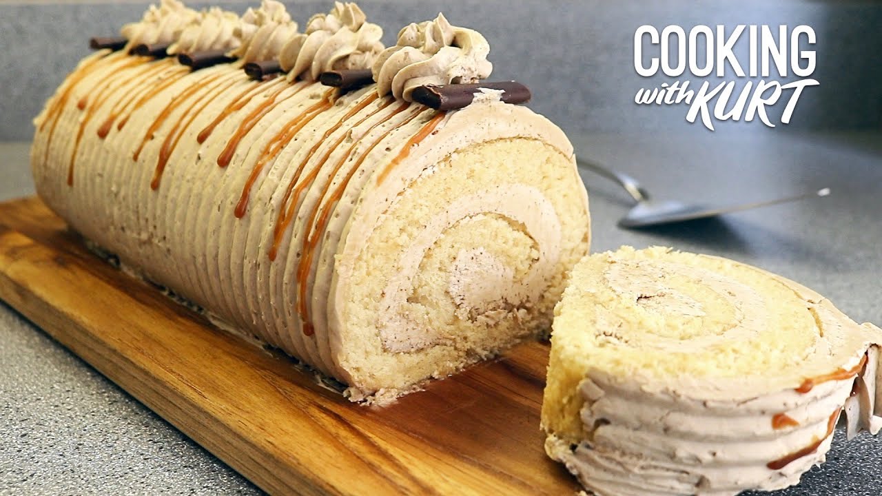 Red Ribbon Mocha Roll: Chiffon with Mocha Buttercream, Caramel & Chocolate Logs | Cooking with Kurt