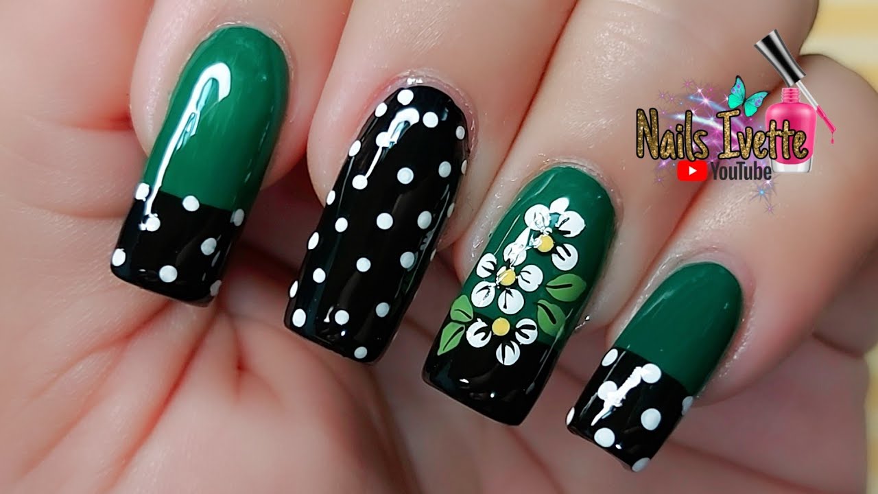 Diseño de uñas fácil de hacer / Uñas Flores fáciles con puntero / Diseño de uñas en color verde