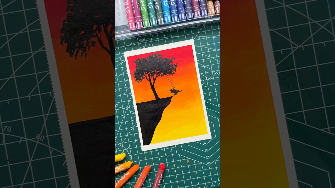 Easy Sunset Landscape Drawing with Oil Pastels 🌅 | Simple Scenery Tutorial