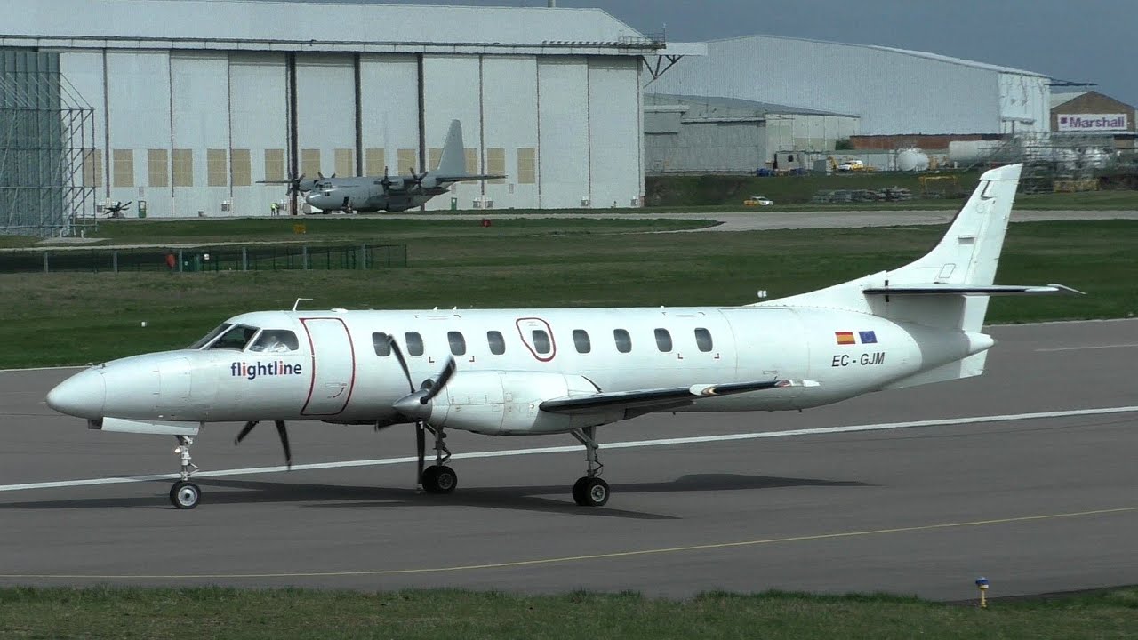 Flightline Fairchild Metro III EC-GJM Take Off at Cambridge Airport
