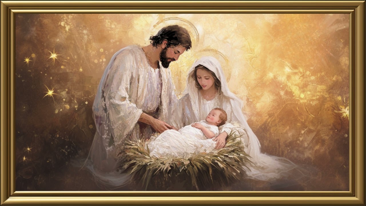 Vintage Nativity Scene Silent Night Painting | Gold Frame TV Art | Art Screensaver for TV 2 Hrs