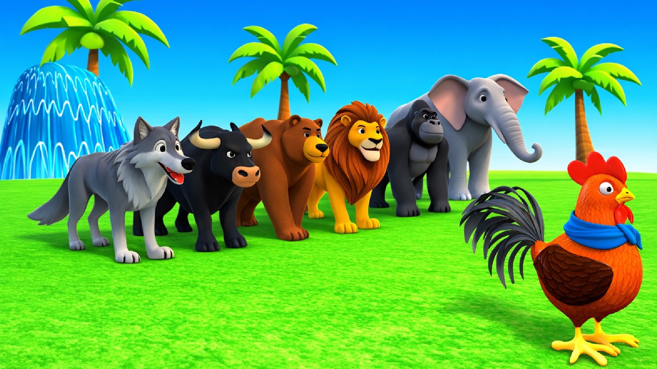 Long Slide Game With Cow Elephant Gorilla Hippopotamus Tiger - 3d Animal Game - Funny 3d Animals