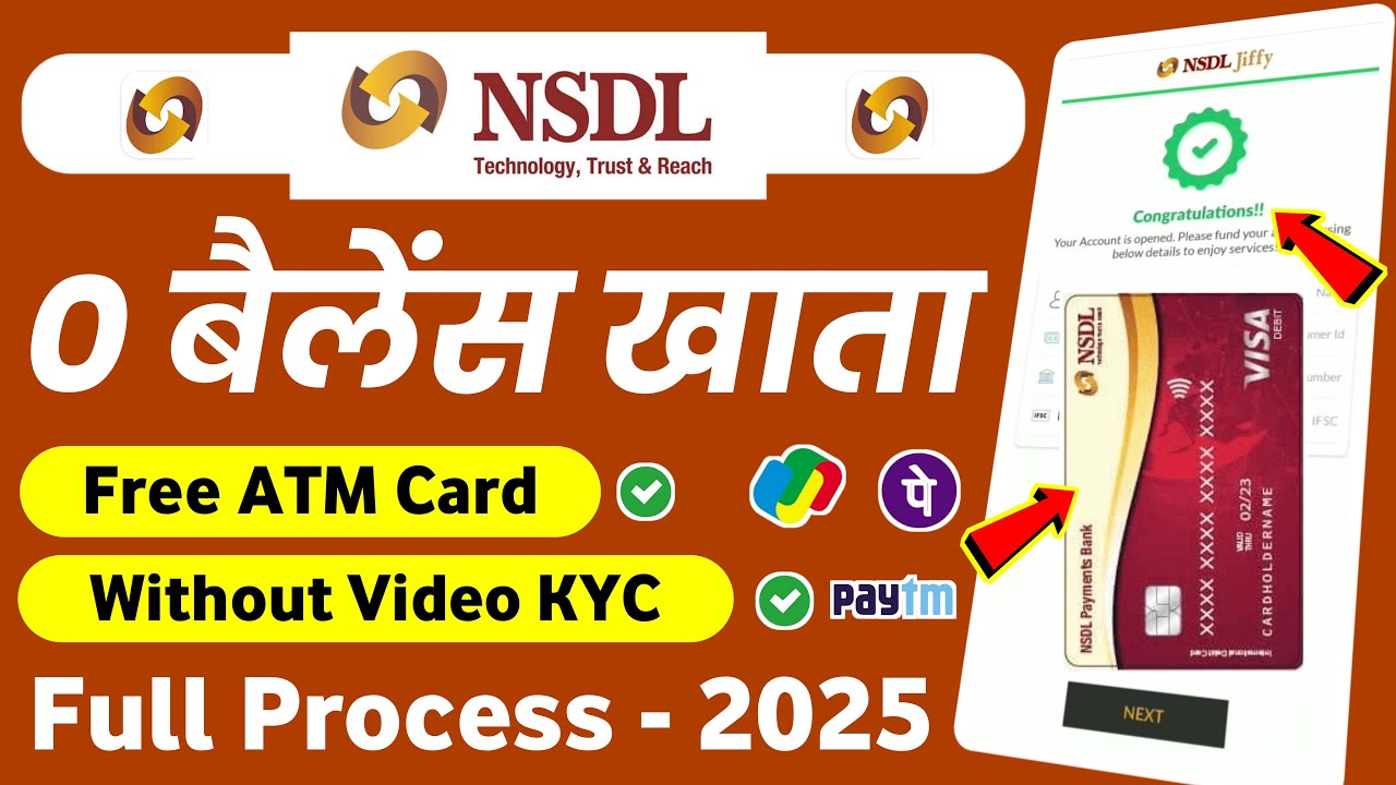NSDL Payment Bank Account Opening Online - Without Video KYC Bank Account Opening | Zero Balance