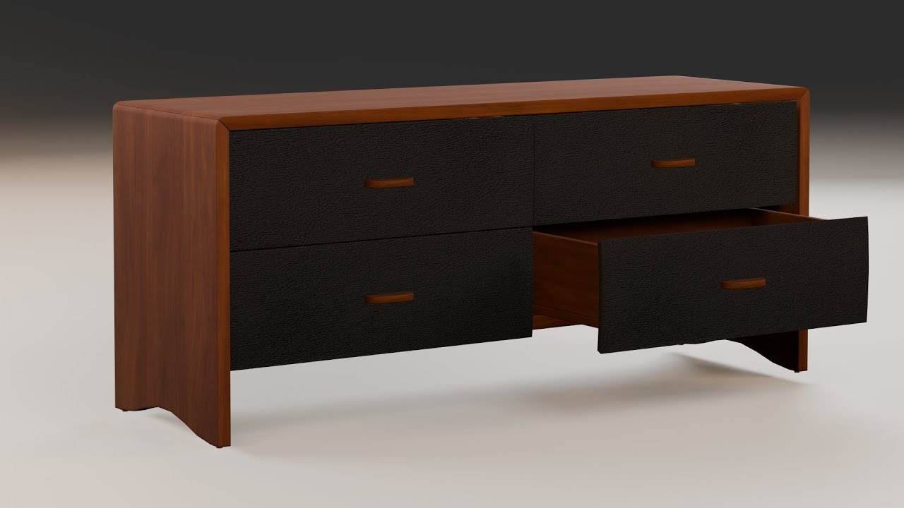 Solid walnut chest of drawers with leather fronts
