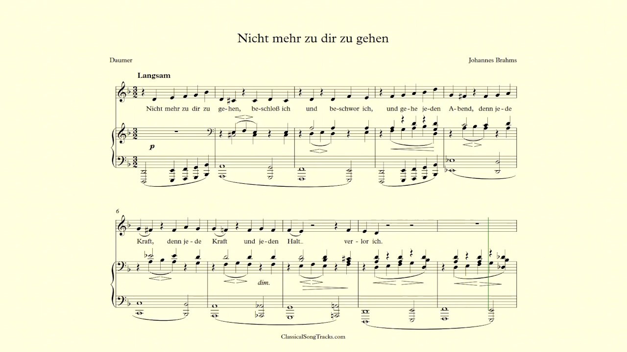 Nicht mehr zu dir zu gehen – Johannes Brahms – accompaniment in D Minor