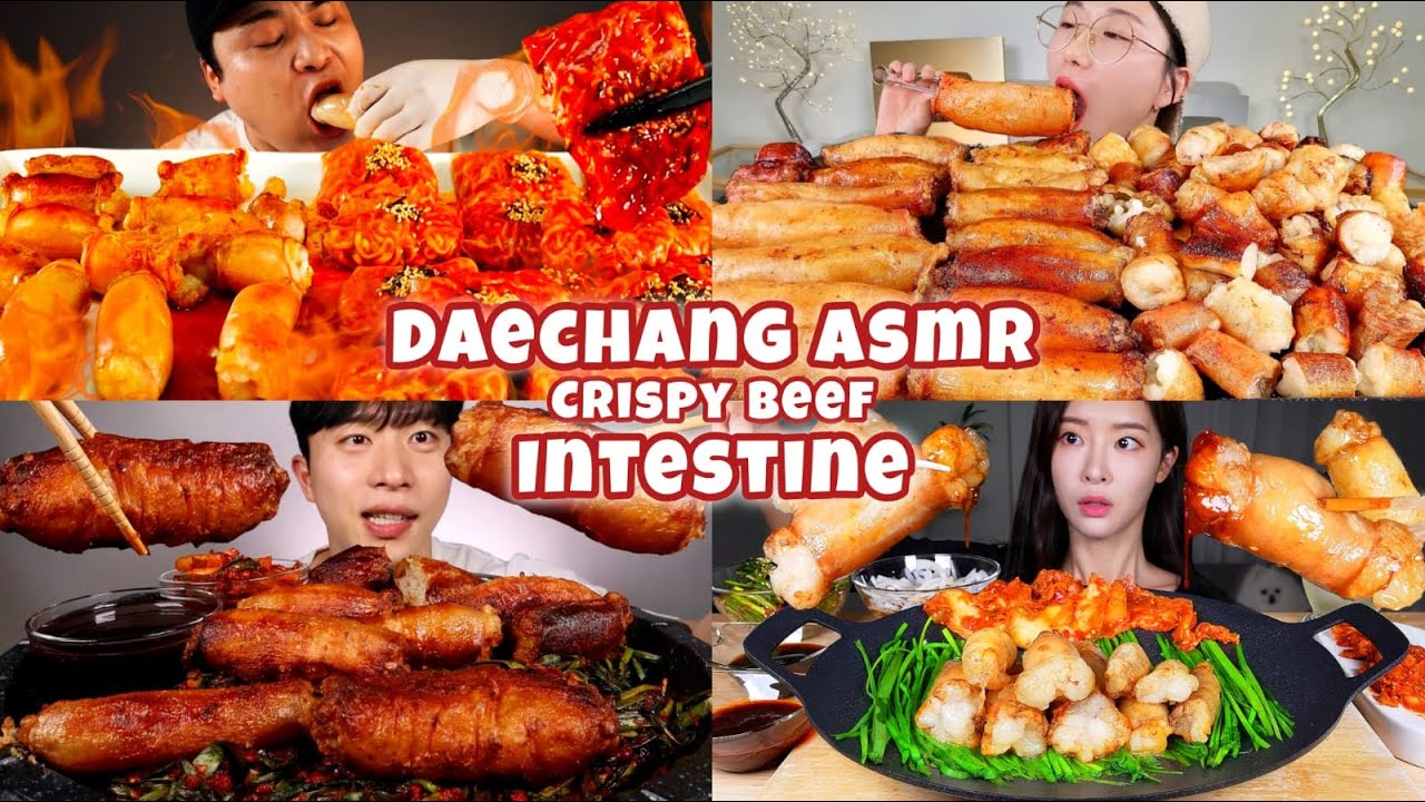 Mukbangers eating Korean Crispy Beef intestine ( Daechang ) ASMR MUKBANG