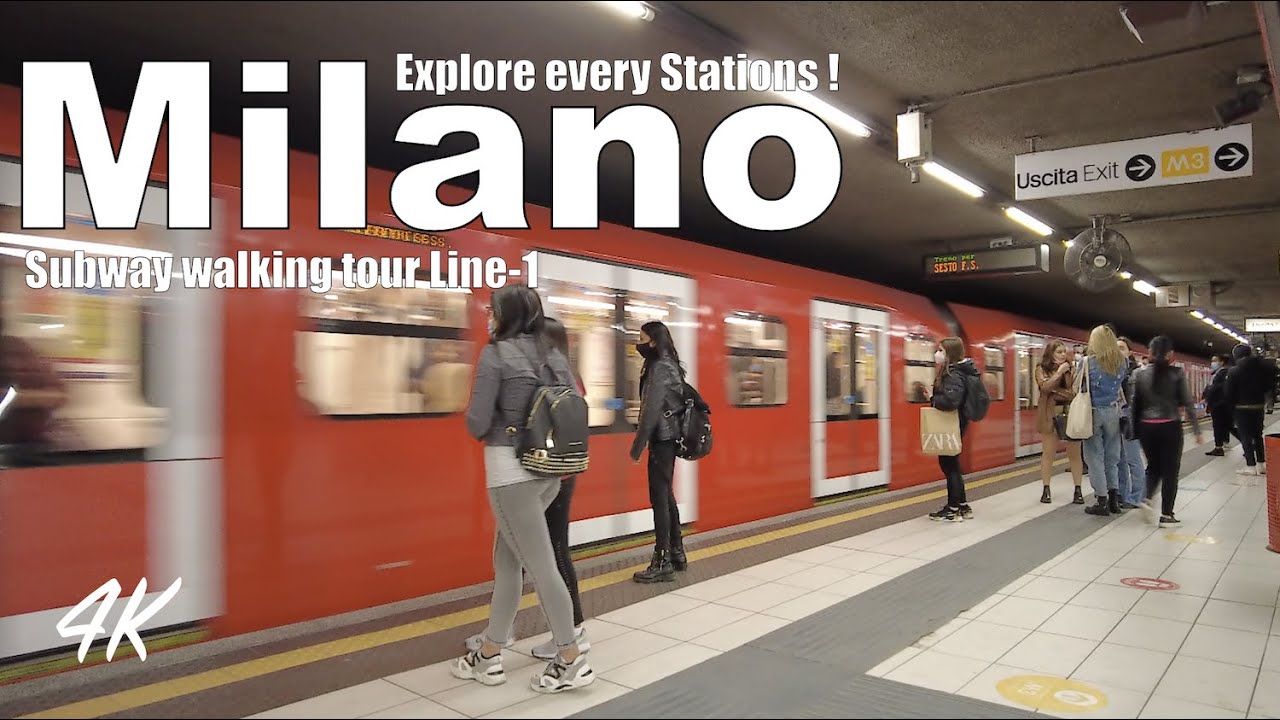 MILANO: Walking tour Line 1, Metro ride from Cordusio to Pasteur station (4k Ultra HD 25fps)