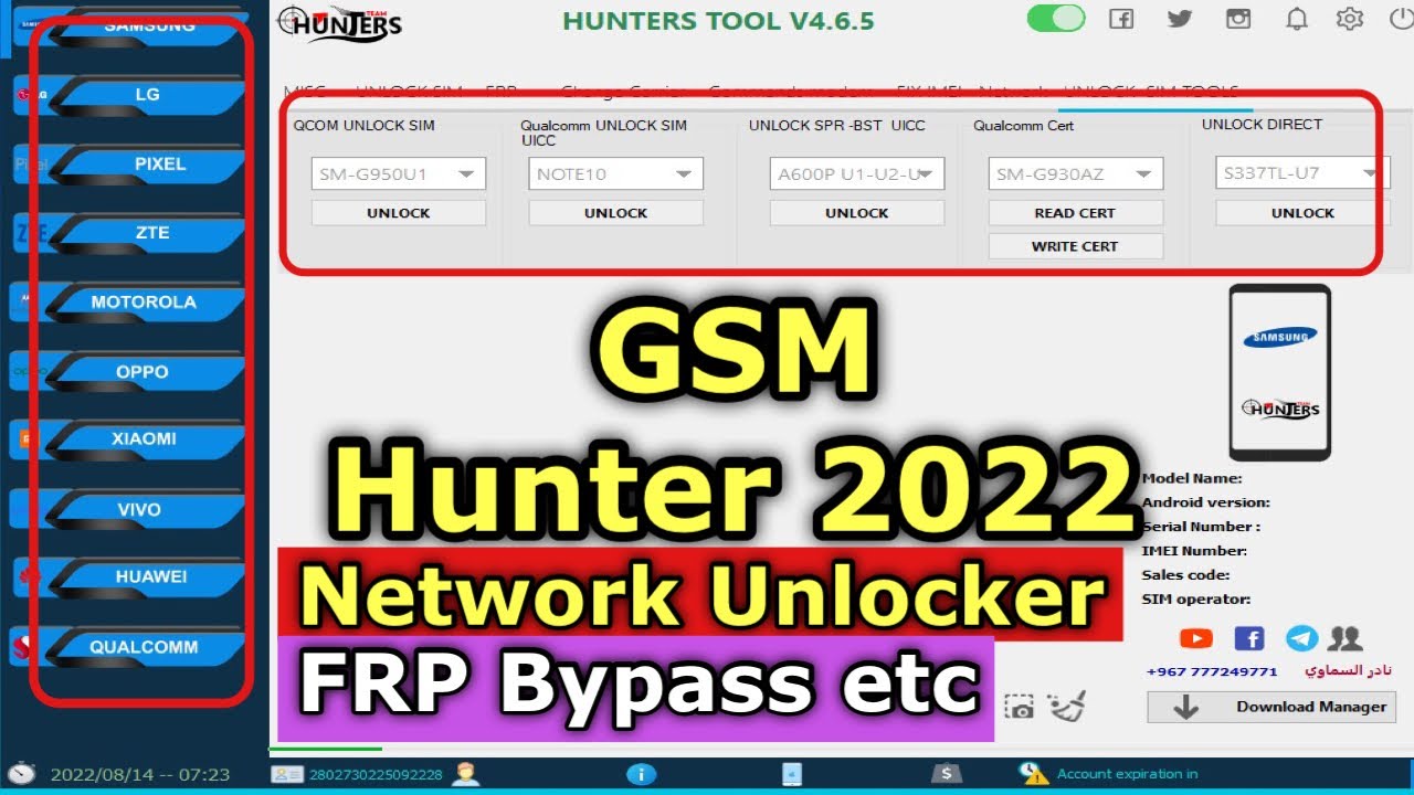 GSM Hunter Network Unlock Tool  2022 | Hunter Unlocker Team Samsung/Oppo/LG /Huawei Unlock Tool |