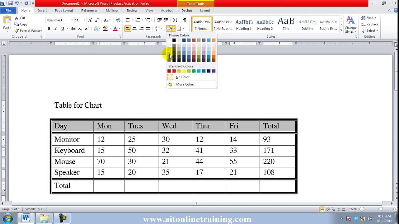 27 02 Table Border Shading